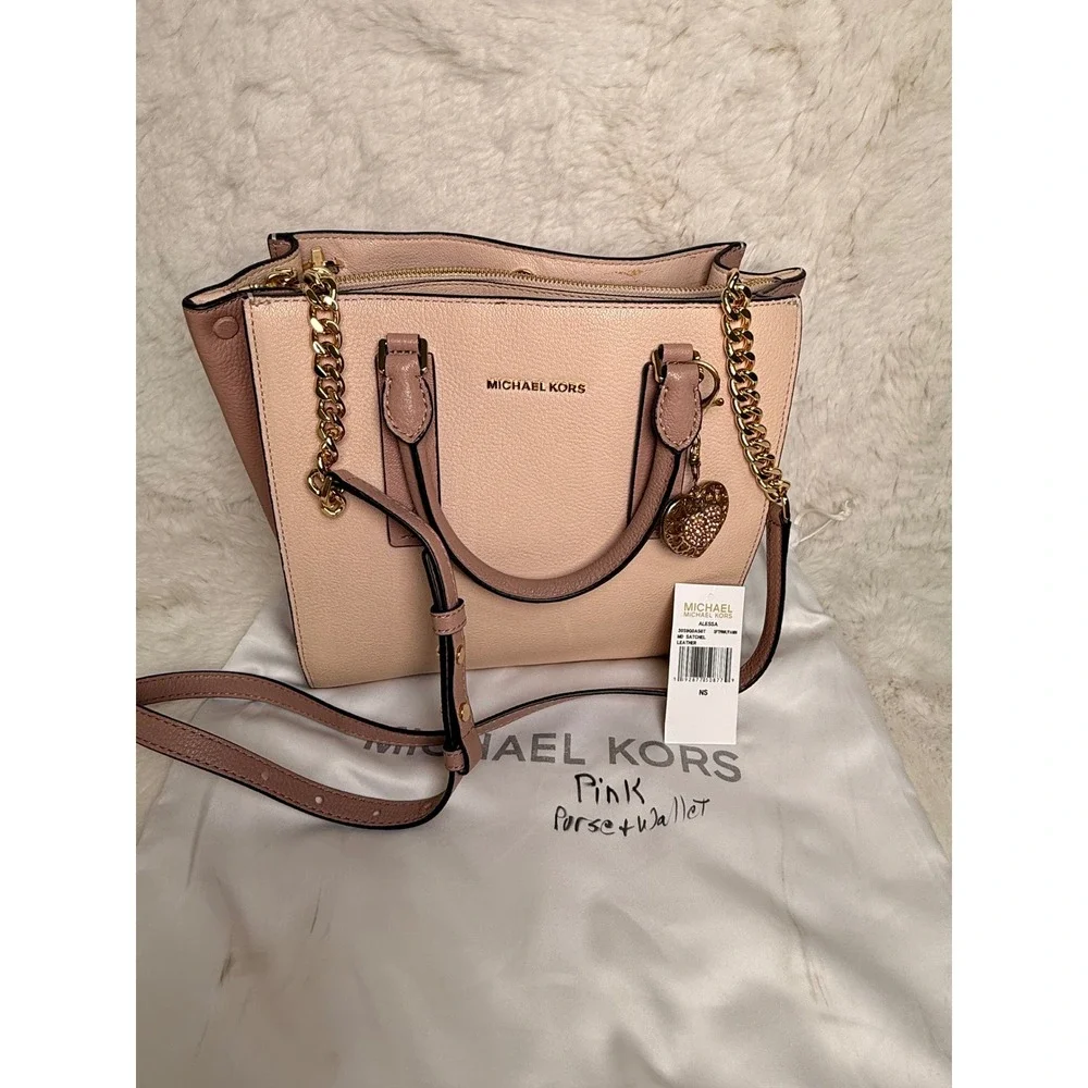 Michael Kors Alessa Soft Pink Leather Satchel Crossbody Bag 35S0GWAS2T Dust Bag